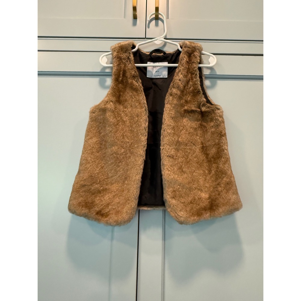 Old Navy Girls Brown Faux Fur Vest Open Front Sleeveless Jacket Size S 6-7